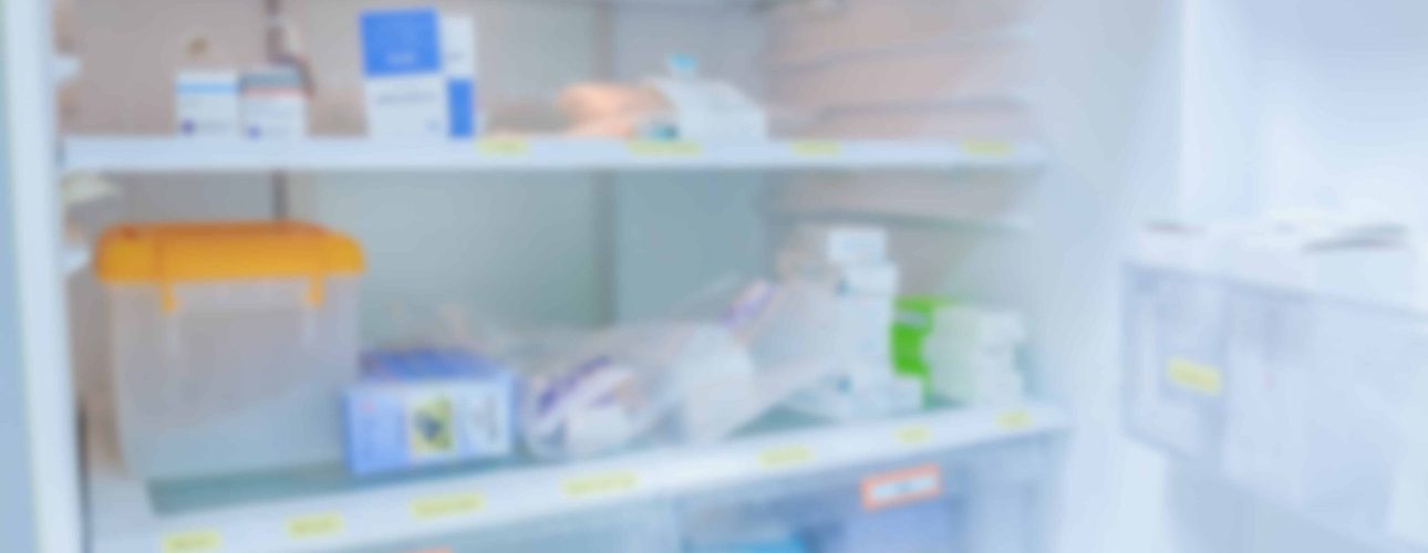 blur background drug shelves in refrigerator