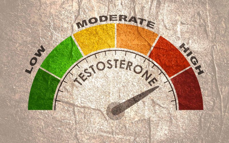 Hormone testosterone level measuring scale. Health care concept illustration.