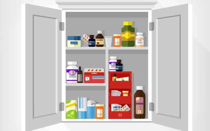 42774955 - cupboard with medicines. vector flat illustration