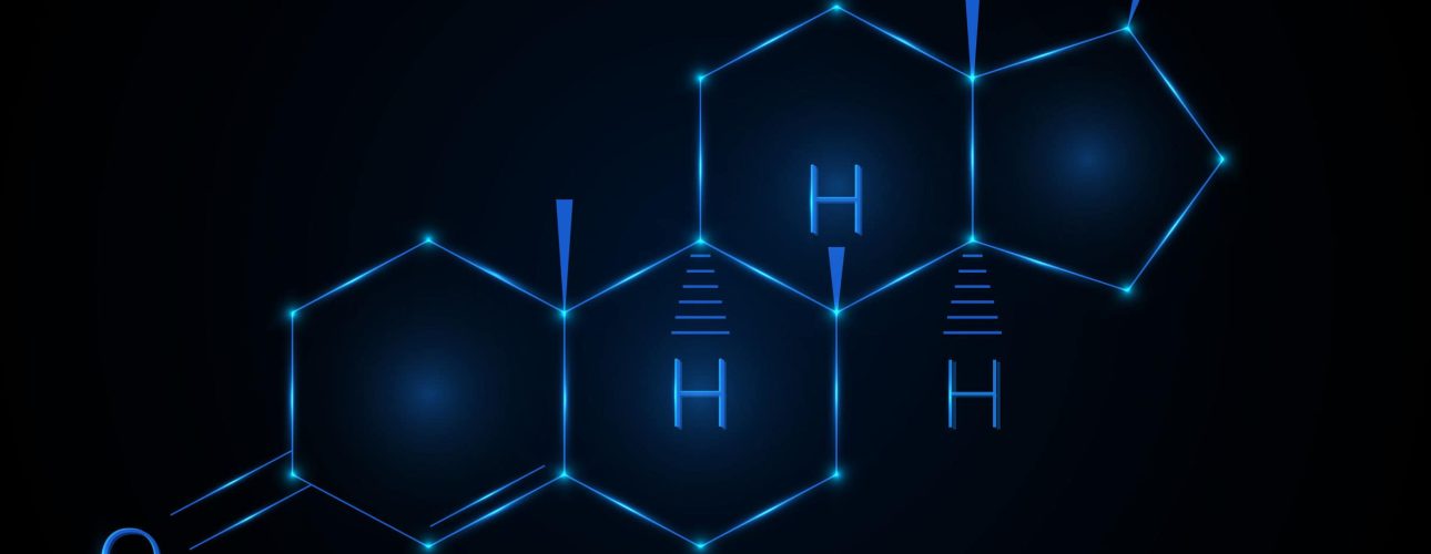 Hormone Testosterone , molecular formula. Chemical abstract background. Vector illustration